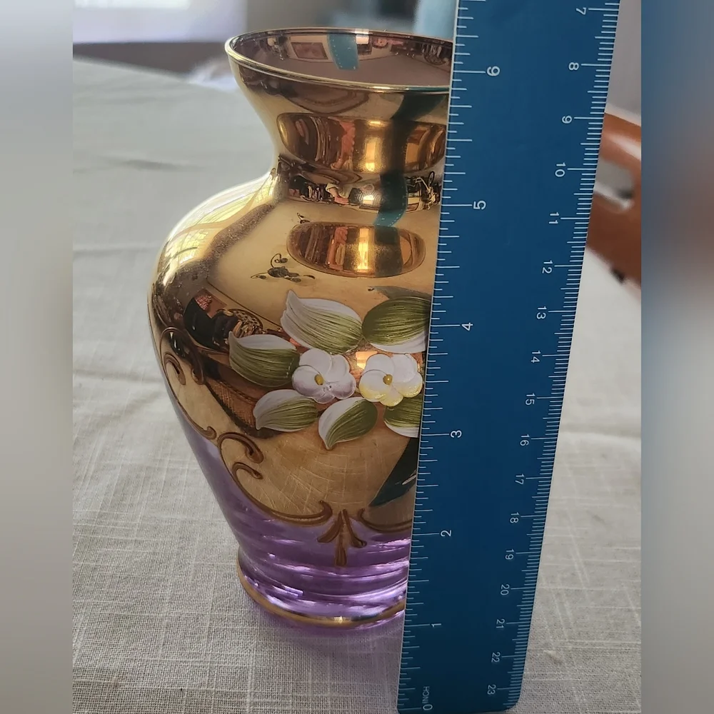 VTG Amethyst / Gold Glass Hand Painted Vase